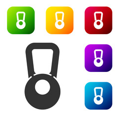 Black Kettlebell icon isolated on white background. Sport equipment. Set icons in color square buttons. Vector Illustration.