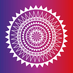 White mandala on gradient background. Round pattern, floral ornament. Beautiful symmetrical element. Antistress, relaxation