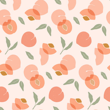 Seamless pattern with peaches. Trendy hand drawn texture with fruits. Vector design template for paper, cover, fabric, postcards, etc.