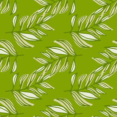 Naklejka na ściany i meble Spring seamless pattern with contoured foliage brunches in green tones. Stylized floral print.