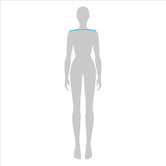 Women to do shoulder width measurement fashion Illustration for size chart. 7.5 head size girl for site or online shop. Human body infographic template for clothes. 