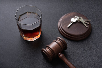 Judges hammer and alcohol liquor. Concept for drink driving. Justice legal and jurisprudence