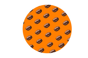Orange circle with coffee beans on a white background