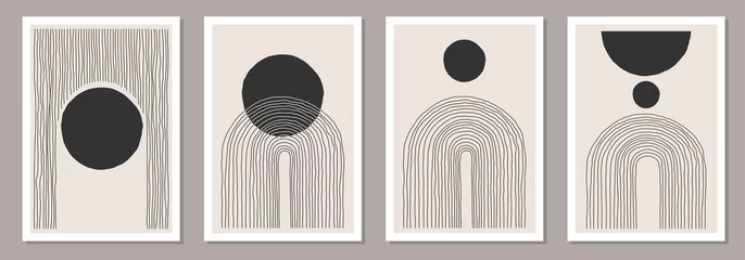 Stickers pour porte Hôtel Ensemble à la mode de compositions esquissées à la main artistiques minimales créatives abstraites