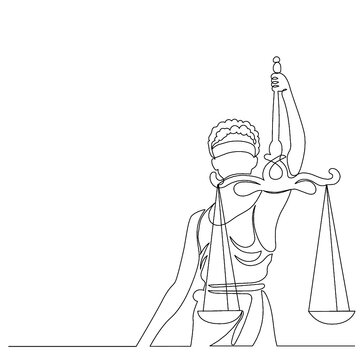 Continuous Line Drawing Of Lady Justice Blindfolded