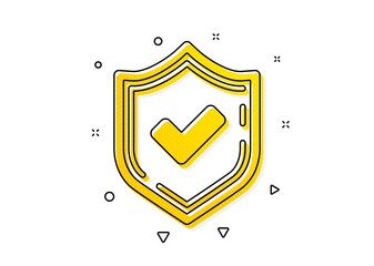 Accepted or Approve sign. Check mark icon. Tick shield symbol. Yellow circles pattern. Classic confirmed icon. Geometric elements. Vector