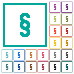 Paragraph symbol flat color icons with quadrant frames
