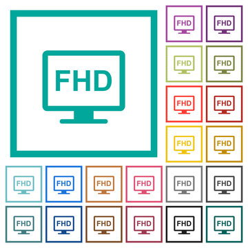 Full HD display flat color icons with quadrant frames