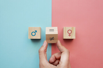 Equality and non-equality between men and women. Gender equality and tolerance - obrazy, fototapety, plakaty