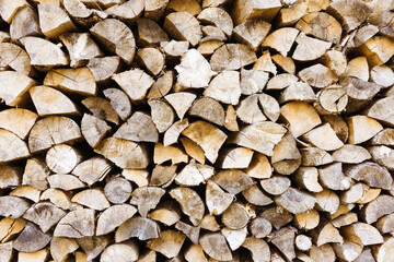 Tree cut cross section texture. Wood industry background. Chopped wood texture. Stacked tree logs pattern. Pile of raw tree wood in forest. Firewood background.