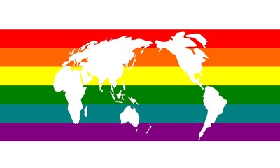 Concept vector, world map and background, flag, symbol LGBT.