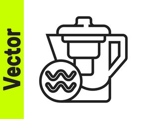 Black line Water jug with a filter icon isolated on white background. Vector Illustration.