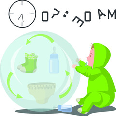 Illustration of how to take care a baby in the morning step by step