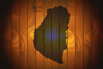 Map of Entre Ríos Province, Argentina, on a wooden background, 3D illustration