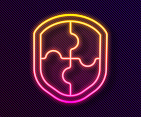 Glowing neon line Shield icon isolated on black background. Guard sign. Security, safety, protection, privacy concept. Vector Illustration.