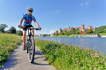 A man on a mountain bike- Cracow- Poland.