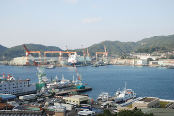 Fototapeta na wymiar the Nagasaki shipyard view / 長崎港・長崎造船所の遠景