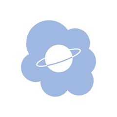 slang bubble concept, purple cloud with saturn planet icon, line fill style