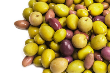 Tasty mix olives background.