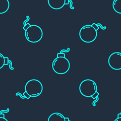 Green line Bomb ready to explode icon isolated seamless pattern on blue background. Vector Illustration.