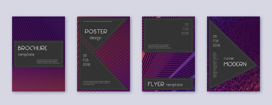 Black brochure design template set. Violet abstrac