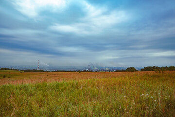 panorama view of the factory Smoking pipes
