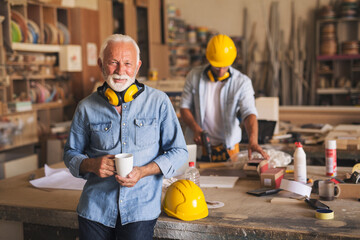 Coffee break in a carpentry workshop