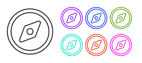 Black line Compass icon isolated on white background. Windrose navigation symbol. Wind rose sign. Set icons colorful. Vector Illustration.