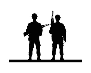 two soldiers military silhouettes figures