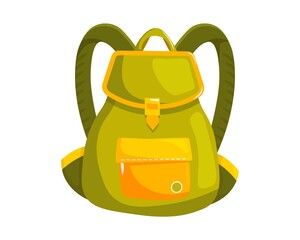 Woman backpack bag. Isolated female fashion accessory. Beautiful woman hand bag elegant style design with handle, pocket, buckle and shoulder straps. Green lady backpack handbag icon