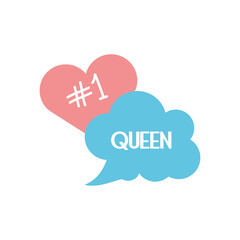 slang bubbles concept, heart and cloud bubble with queen word icon, line fill style