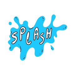 Water splash. Isolated comic blue wet splash effect cartoon speech bubble icon with word text. Vector liquid water drop design element