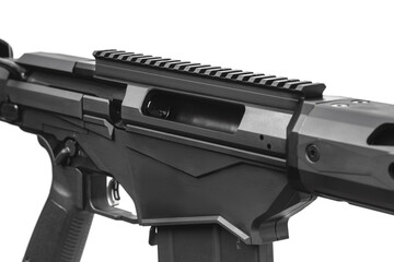 Modern sniper rifle without telescopic sight isolate on white background. Weapons for the army,...