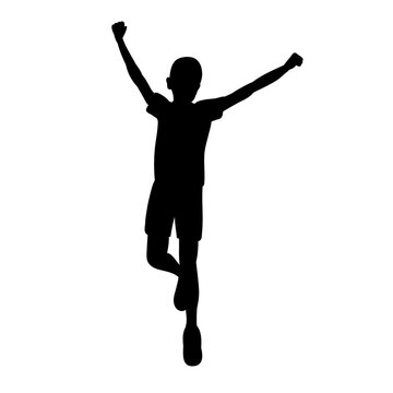 Vector, Isolated, Black Silhouette Child Boy Jumping