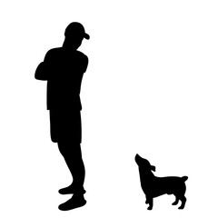  black silhouette of a man with a dog
