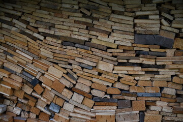 Stacked wooden planks in satisfying pattern (Backdrop / Texture)