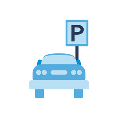 parking road sign and car flat style icon vector design