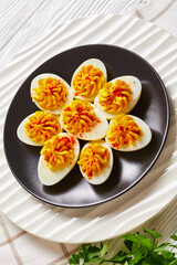 Eggs stuffed with yolks, dijon mustard, mayonnaise