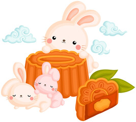 A Vector of Bunnies and Mooncake to Celebrate Mid Autumn Festival
