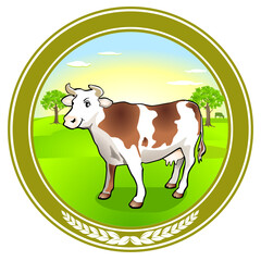 Dairy cow emblem sticker. Vector illustration.