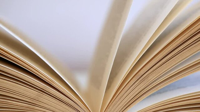Wind gently moves the yellow opened book pages , footage for educational background.