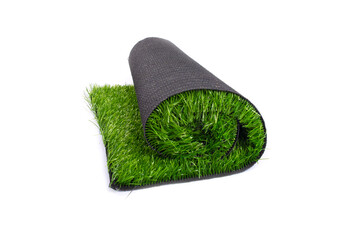 roll of artificial green grass, carpet, artificial turf isolated on white background