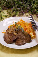 Slow cooker beef brisket with coleslaw and thyme