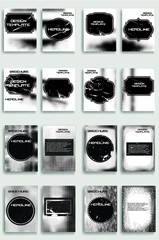 Vintage Set Of Different Grunge Textured Brochures . Black and White Patterns in Grungy Style .