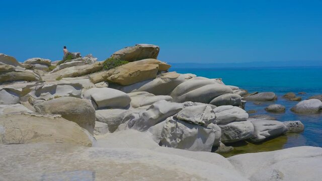 rocks at the beach of Vourvourou at Halkidiki in Greece