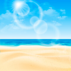 The ocean or sea. Sky with clouds and reflection of light in the water surface, romantic fantasy on the background of a natural scene. Cartoon illustration