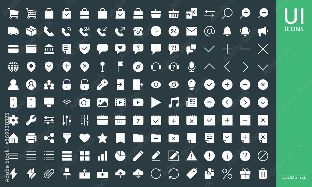 Poster ui ux icon set. set of website user interface solid and glyph ecommerce icons
