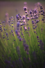 purple lavender flowers macro at sunrise
