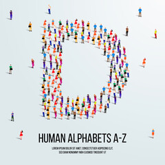 large group of people form to create capital letter D. clean vector people alphabet or people font. letter or alphabet D.