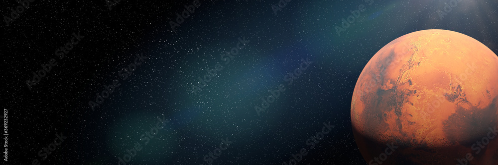 Wall mural mars, the red planet of the solar system, orbital view with empty space, background banner